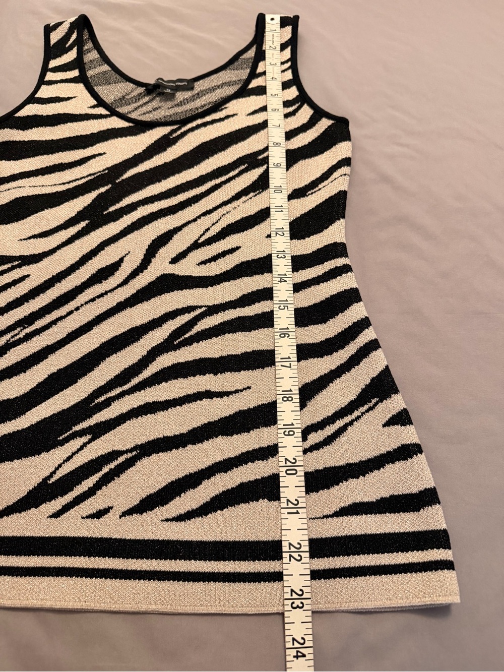 INC Black Beige XS Zebra Animal Print Metallic Shimmer Stretchy Knit Tank Top - Picture 6 of 8